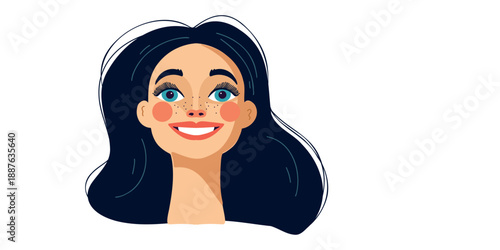smiling young woman in playful cartoon artwork