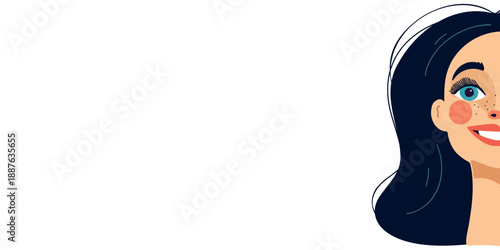 cheerful young woman cartoon banner with copy space