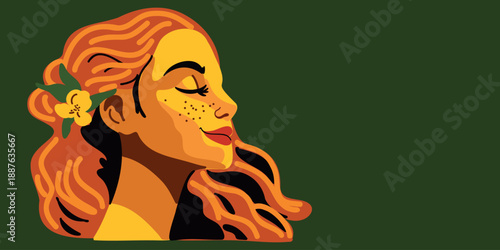 joyful young woman cartoon portrait banner layout