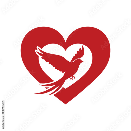 Mother's day heartfelt love symbol with bird red heart shape