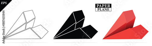 set of paper plane origami isolated on white background, Vector Realistic Paper Airplanes Icon Set Closeup, Handmade origami plane, Origami paper airplane illustration flight travel symbol design icon