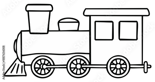 Simple black outline drawing of a classic steam train engine cartoon style illustration
