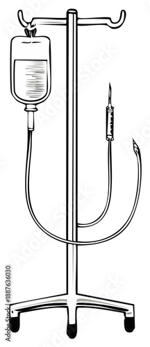 Medical IV Drip Stand with Solution and Syringe, Equipment for Intravenous Therapy and Medical Treatments, Healthcare