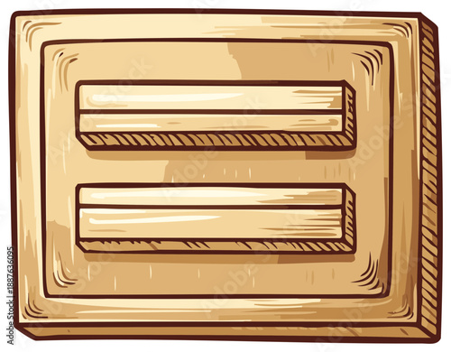 Hand-drawn Style Equal Sign on Wooden Plaque for Math, Education, and Symbol Concepts