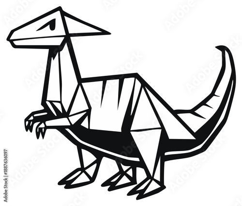 Geometric Dinosaur Illustration Abstract Stylized Black and White Art Design