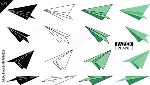 set of paper plane origami isolated on white background, Vector Realistic Paper Airplanes Icon Set Closeup, Handmade origami plane, Origami paper airplane illustration flight travel symbol design icon