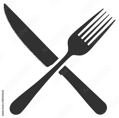 Crossed fork and knife illustration for food concept