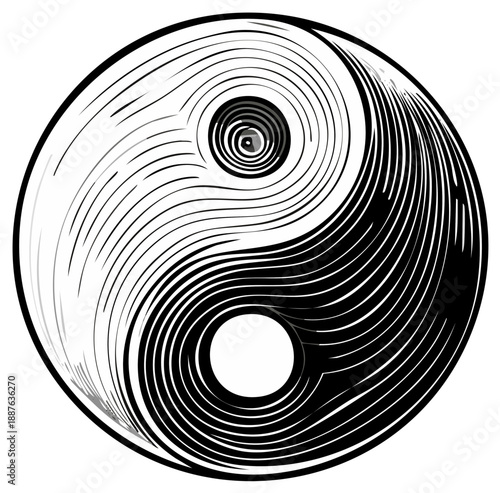 Yin and Yang Symbol With Swirling Lines Depicting Balance and Harmony