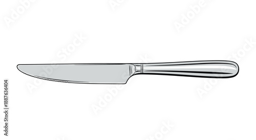Classic silver stainless steel table knife with a serrated edge and a smooth rounded handle on a white background.