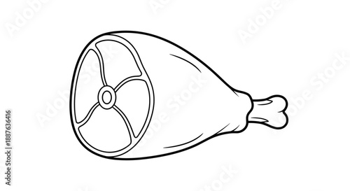 Simple line art illustration of a whole cured ham hock or leg showing the cross section and bone on white background.