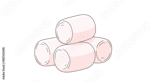 Small pile of four soft pink cylindrical marshmallows illustrated in a simple and clean style on a white background.