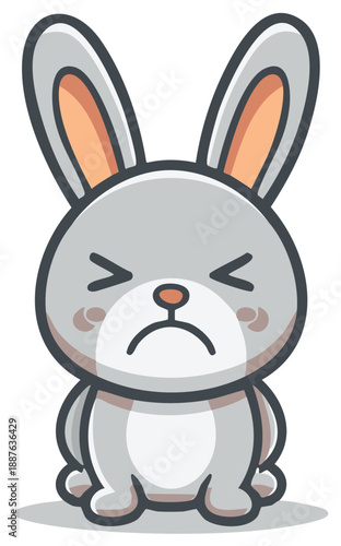 Cartoon illustration of a sad bunny rabbit with closed eyes and frowning, a cute and unhappy bunny character.