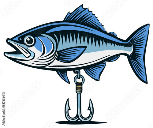 Illustration of a Fish Caught by Hook on White Background for Stock Use