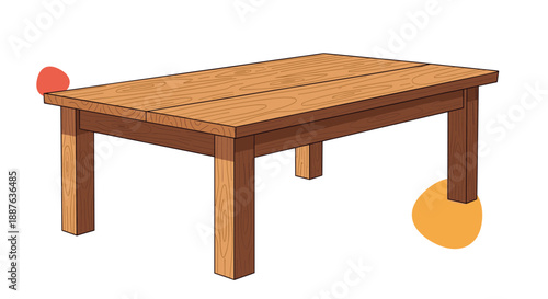 Minimalist wooden rectangular table with four legs isolated on a white background for furniture and interior design.