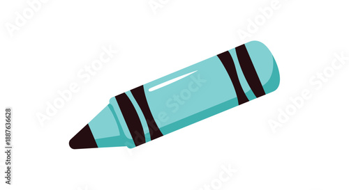 Light blue wax crayon with black paper wrapper isolated on a white background for art and school supply themes.