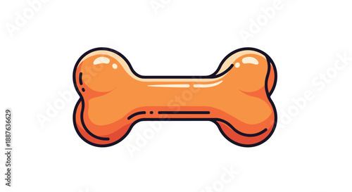 Stylized orange dog bone treat illustration with a glossy finish and bold outlines isolated on a clean white background.