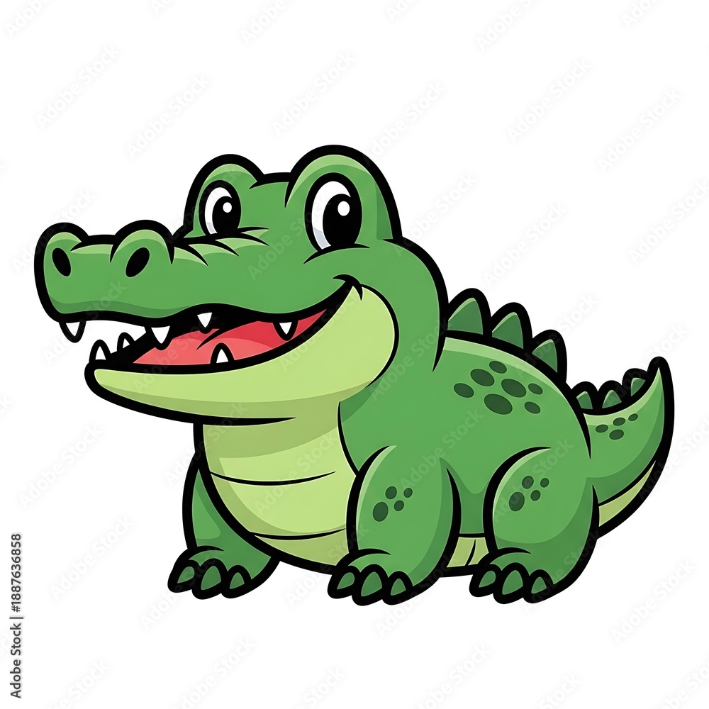 Fototapeta premium Cartoon Crocodile Illustration with Happy Expression.