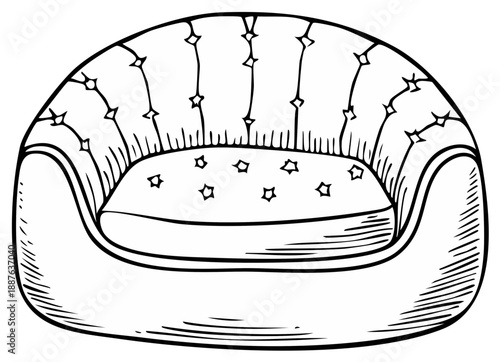 Hand-drawn armchair illustration showcasing upholstered seat with tufting and armrests for interior design visuals.