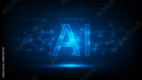 Futuristic AI artificial intelligence technology concept, digital network connections, binary code and data flow, machine learning, big data, automation and innovation cyberspace, Vector illustration
