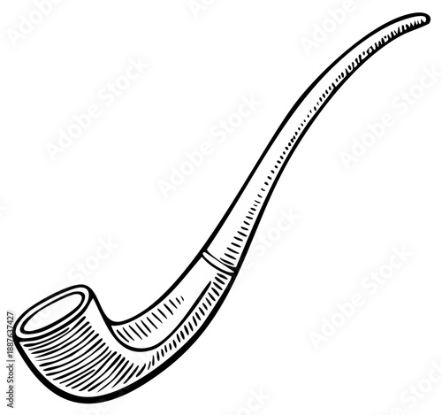 Hand drawn illustration of a classic tobacco smoking pipe with textured details and a sleek curved design