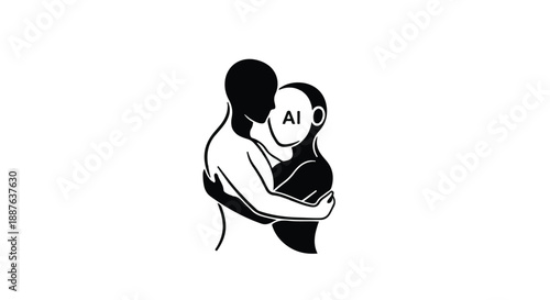 Embrace of human and artificial intelligence, symbolizing future connection and innovation