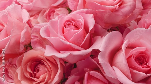 Blooming pink roses close up spring garden background