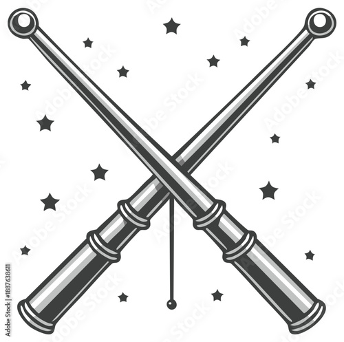 Crossed Magic Wands with Stars Sparkle Illustration