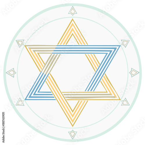 Symbolic Star of David illustration in geometric form with soft pastel color palette, spiritual icon, faith concept