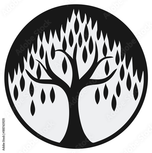 Stylized weeping willow tree silhouette in a circular frame symbolizing growth and nature