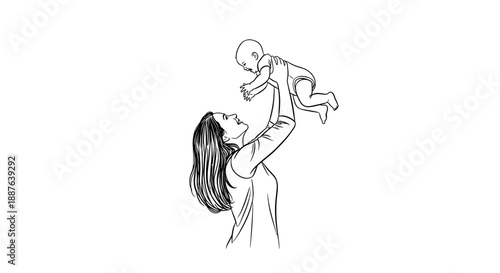 Mother holding baby up in the air with joy and love.