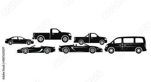 Collection of Black Silhouettes of Various Vehicles.