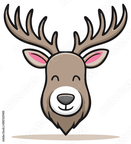 Adorable cartoon deer with large antlers and a smiling face