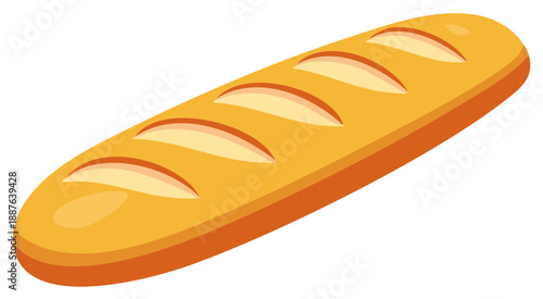 Simple cartoon illustration of a fresh golden brown French baguette or long loaf of bread