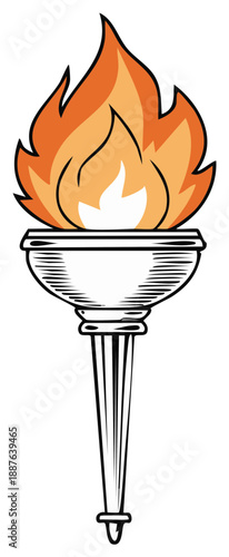 Illustration of a Torch with Flame, Vector Symbol of Inspiration, Olympic Games, and Competitive Spirit
