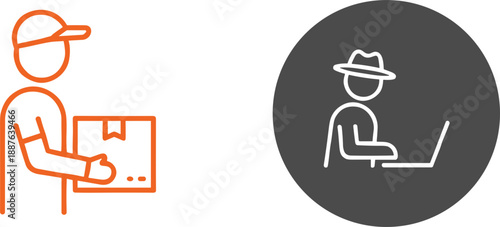 Delivery service and remote work icon set vector illustration representing logistics courier online job and modern business concepts