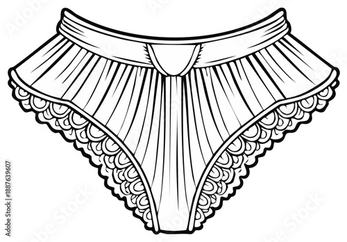 Lace-trimmed underpants line drawing illustration for fashion, lingerie, or apparel product visualization and design