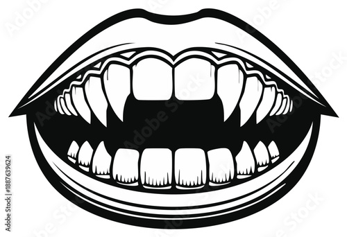 Terrifying Vampire Fangs Silhouette, Halloween Horror Vector Clipart Illustration