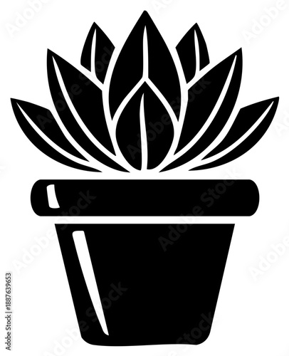 Stylized Houseplant Silhouette in Pot Ornamental Decorative Indoor Plant