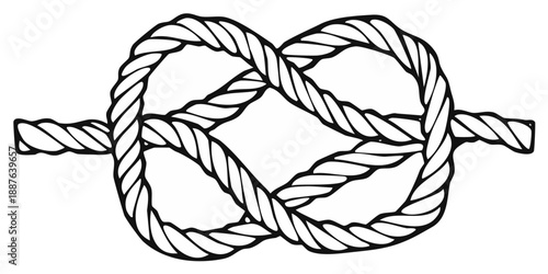 Figure eight rope knot black and white line art illustration