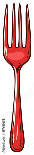 Vibrant red dining fork illustrated in a glossy, hand-drawn cartoon style