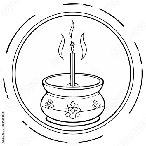 Simple Illustration of a Lit Candle in a Decorative Incense Burner