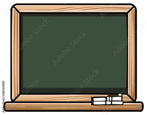 Empty Chalkboard With Chalk and Eraser Ready for Writing or Drawing Lessons