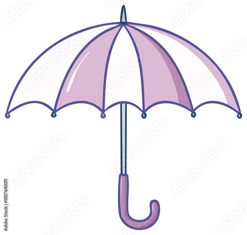 Simple cartoon illustration of a cute open umbrella with purple and white stripes
