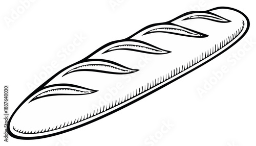 Hand Drawn French Baguette Bread Loaf Vintage Style Black and White Illustration