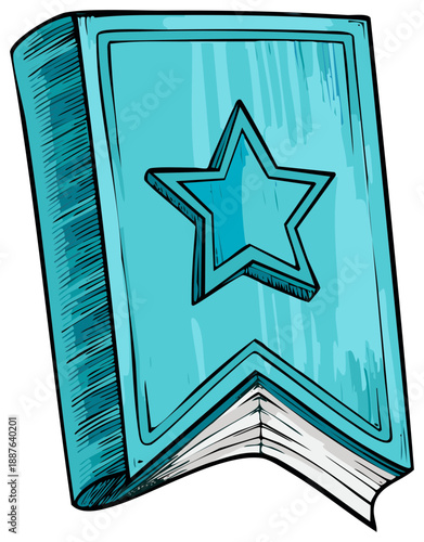 Illustration of a Blue Book with Star Emblazoned on Cover Education Knowledge Learning