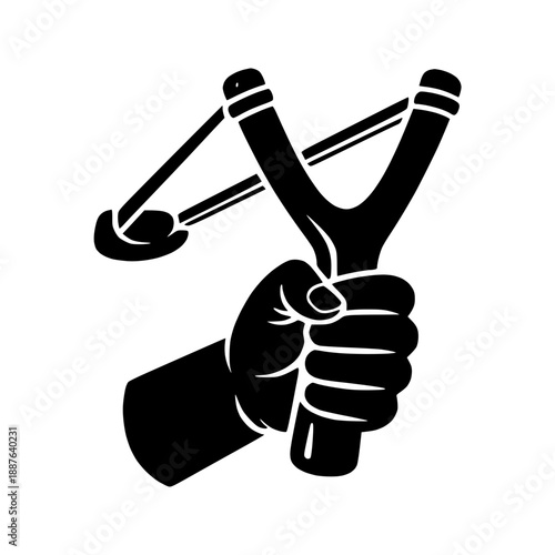 Hand with Slingshot Icon for Aiming and Shooting Concept