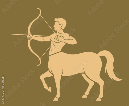 Illustration of a centaur with a human upper body and horse lower body aiming a