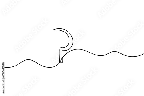 Single line sickle icon in a minimalist style with a continuous drawing outline vector illustration