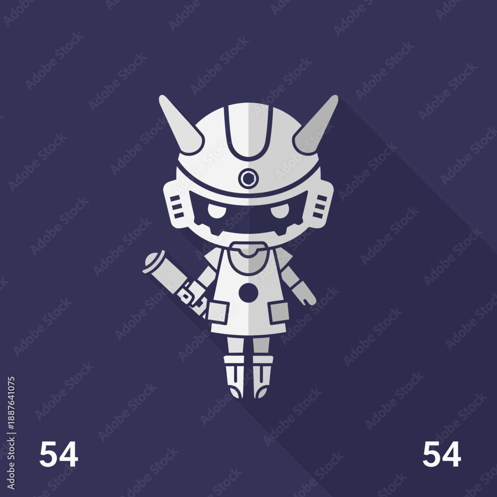 Fototapeta premium Cartoon robot character with horns and a cape on a dark background