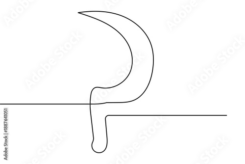 Single line sickle icon in a minimalist style with a continuous drawing outline vector illustration